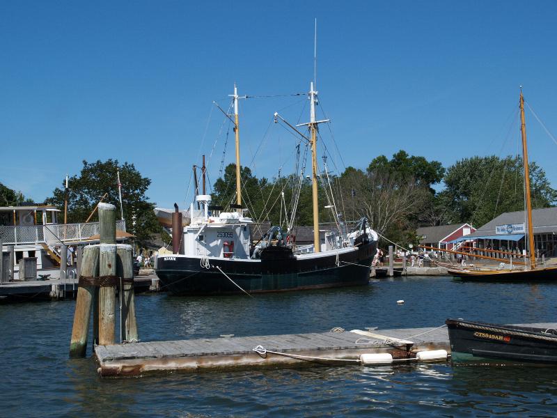 Mystic, Connecticut (CT): Mystic Seaport: boats along shore