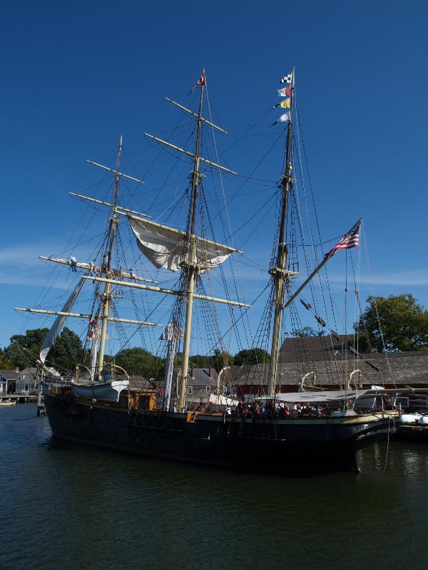 Mystic, Connecticut (CT): Mystic Seaport: Joseph Conrad (1882) (with sail about to be unfurled)