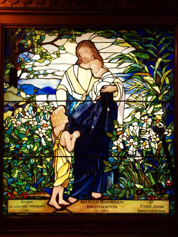 Quogue, New York (NY): Church of the Atonement: Christ Blessing a Child, 2000, Jack Cushen (after Tiffany)