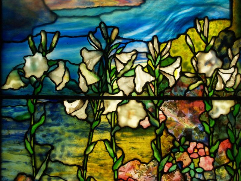 Norfolk, Connecticut (CT): Church of Christ Congregational, Battell Chapel: Summer, lilies (1928, Tiffany Studios)