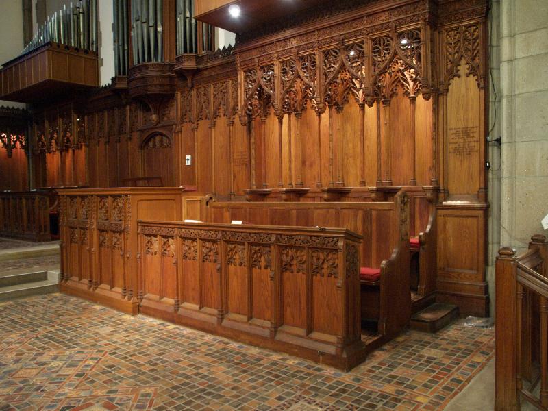 Litchfield, Connecticut (CT): St Michael's Parish: choir stalls (1921-1922, carved by Irving and Casson Company in Boston)