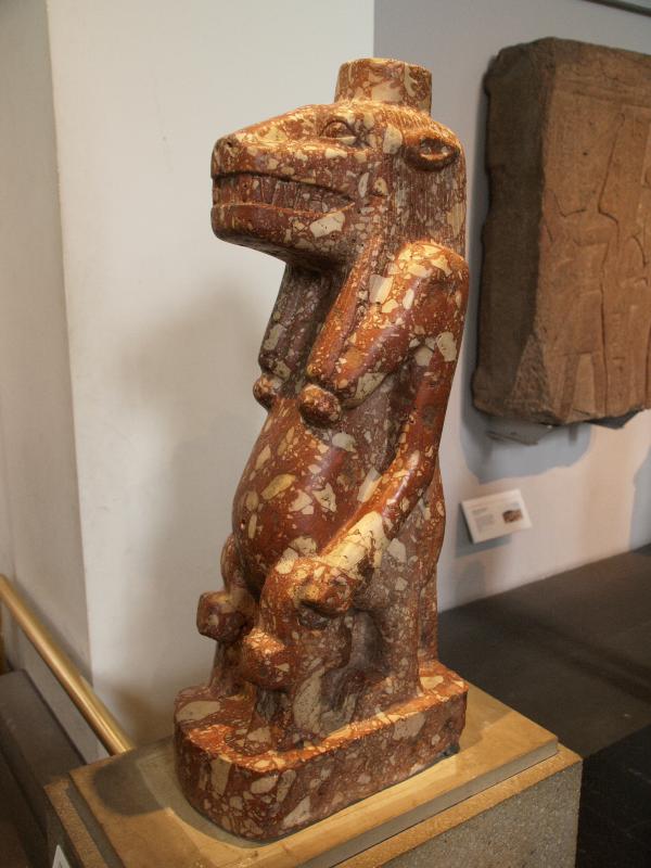 London, England: British Museum: goddess Taweret (Late Period, 664-343 BC, Egypt, made from red breccia)