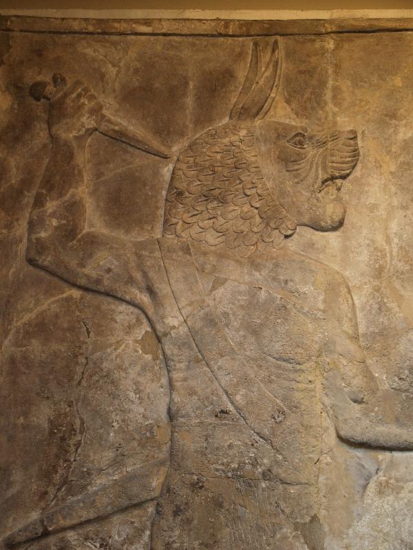 London, England: British Museum: an Ugallu, 'Great Lion' (Assyrian, about 700-692 BC, from Nineveh, South-West Palace, Room XXXII, door o)