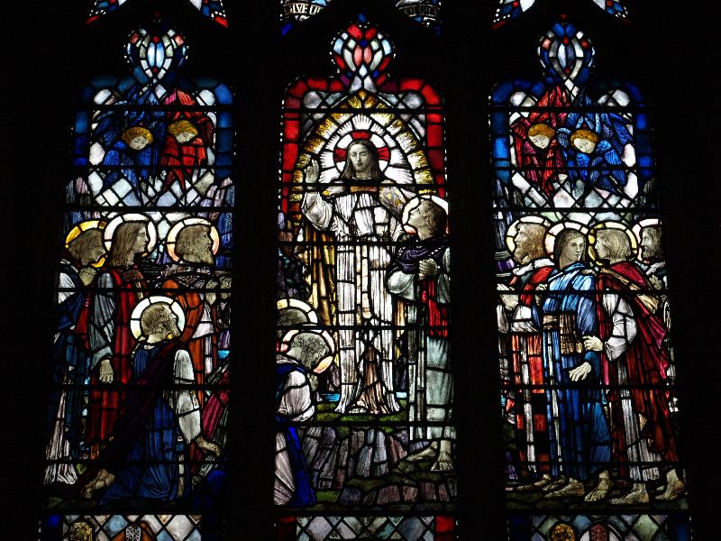 Leicester, England: Leicester Cathedral: Christ and the Apostles (1937, designed by Veronica Whall, made by Whall and Whall)