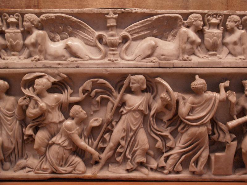 Cambridge, England: Fitzwilliam Museum: sarcophagus, detail (Roman, third quarter of 2nd century AD)