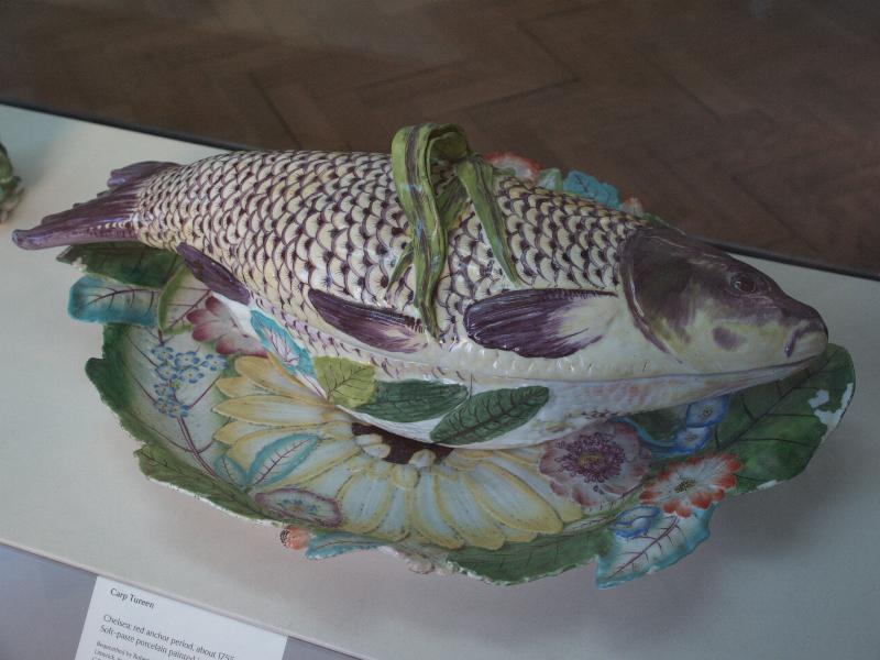 Cambridge, England: Fitzwilliam Museum: carp tureen (1755, Chelsea)