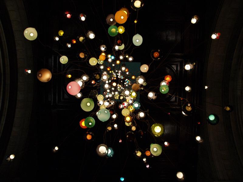 London, England: Victoria and Albert Museum: light installation, from below (2013, Omer Arbel for Bocci)