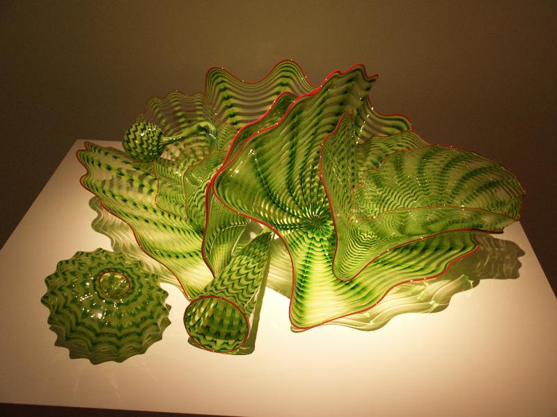 London, England: New Bond Street, Halcyon Gallery: Lime Green Persian Set with Cherry Lip Wraps (glass artist Dale Chihuly)