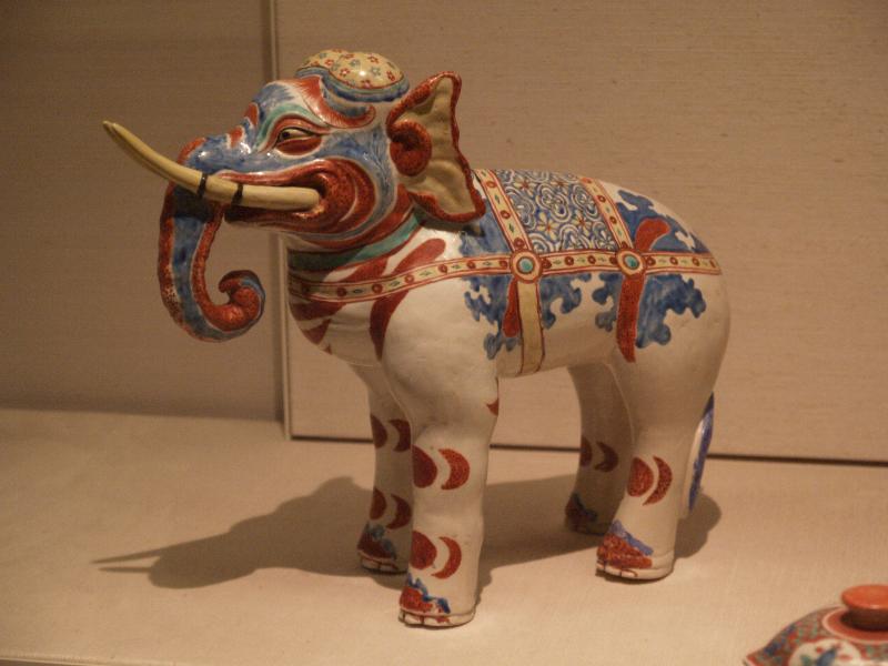 London, England: British Museum: Kakiemon elephant (Hizen ware, Kakiemon style, 1660-1690)