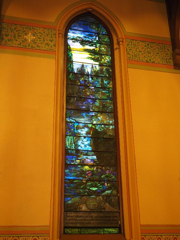 Northampton, Massachusetts (MA): First Churches of Northampton: The Stream of Life (landscape, Parsons Memorial Window) (1899, Tiffany Glass & Decorating Company)