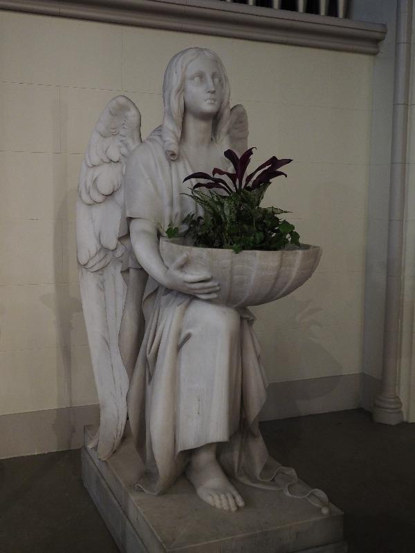 Utica, New York (NY): Grace Church: font, Angel of Baptism (after Thorvaldsen) (1895, Tiffany)