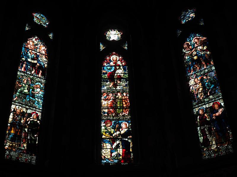 Utica, New York (NY): Grace Church: three chancel windows (1895, Henry Holiday)