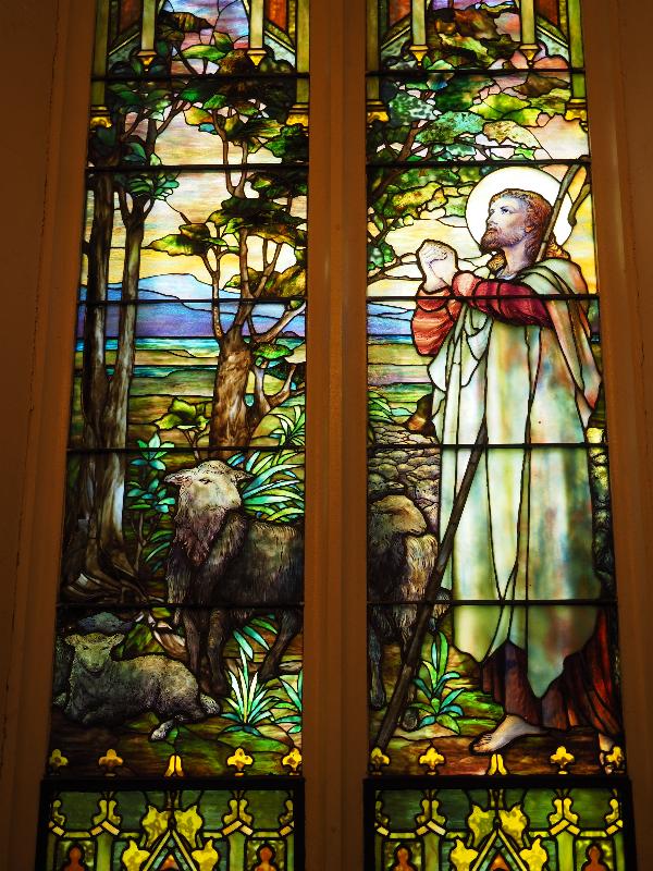 Utica, New York (NY): Westminster Presbyterian Church: Christ the Good Shepherd (1921, Tiffany Studios)