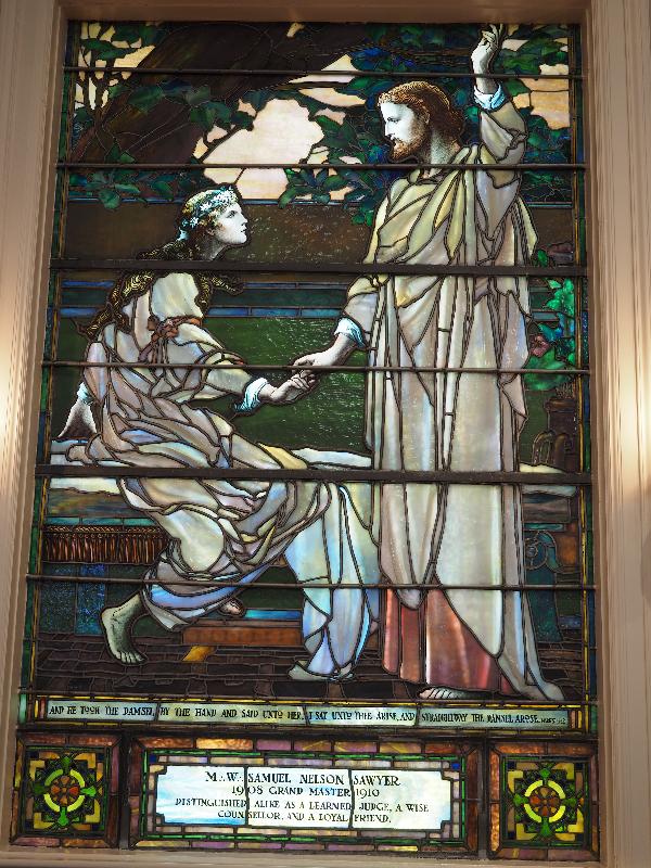 Utica, New York (NY): Tompkins Memorial Chapel (Masonic Care Community): The raising of Jairus' daughter (1911, Gorham, designed by Frederick Wilson)