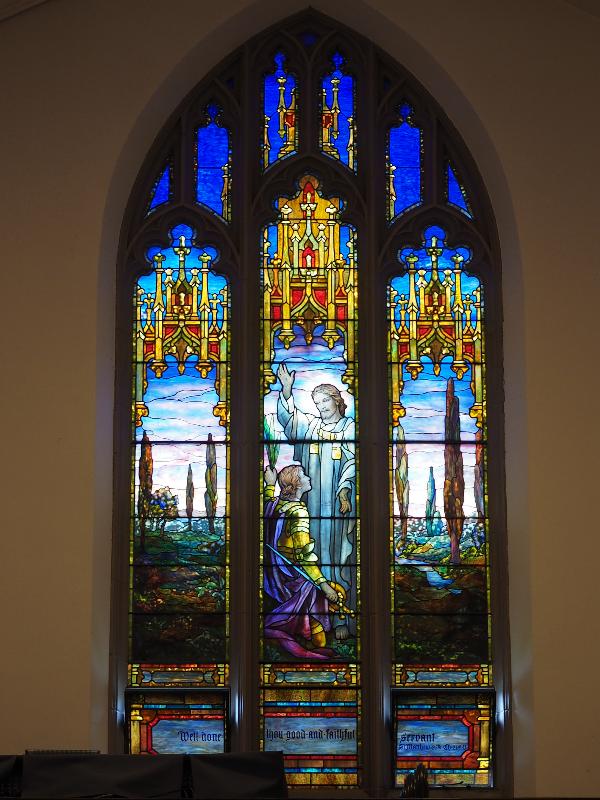 East Aurora, New York (NY): Baker Memorial United Methodist Church: Well Done Thou Good and Faithful Servant (1928, Tiffany Studios)