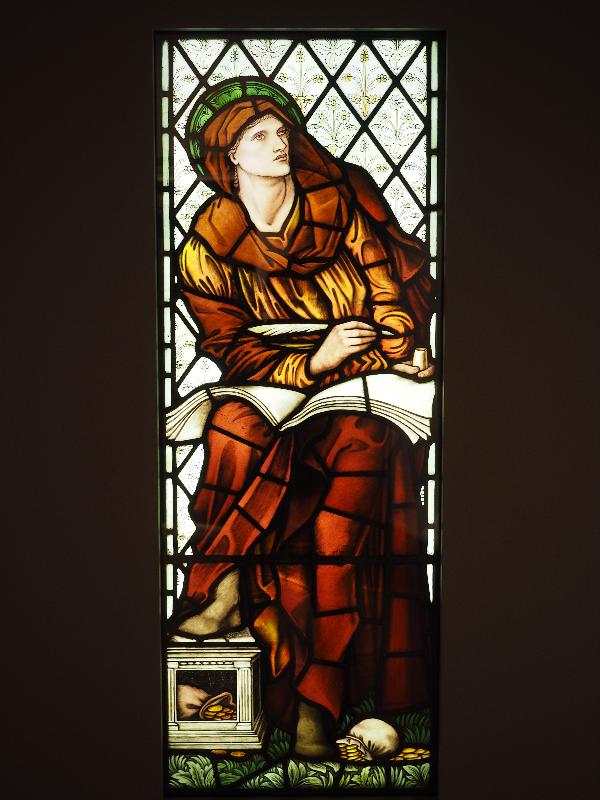 Corning, New York (NY): Corning Museum of Glass: St Matthew (designed in 1873, made in 1909 for the Cheadle Royal Hospital Chapel, Cheshire, Edward Coley Burne-Jones for Morris & Company)