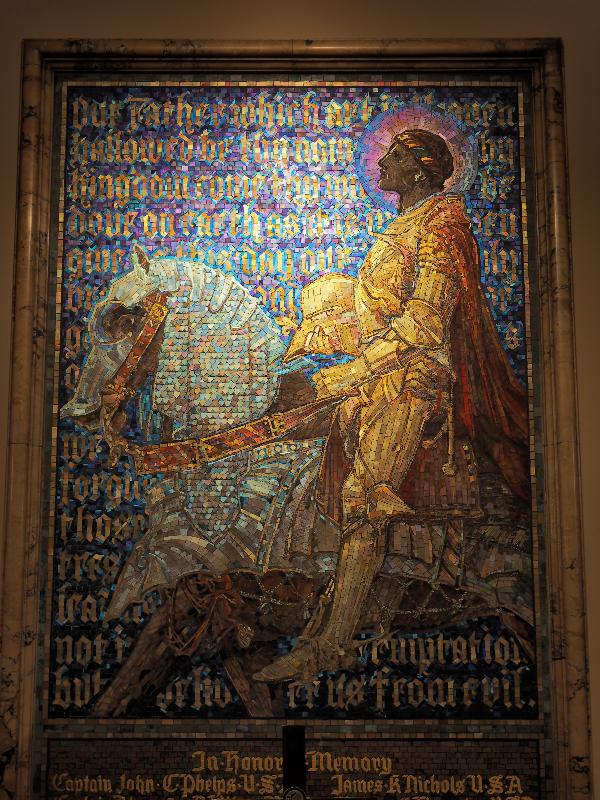 Binghamton, New York (NY): United Presbyterian Church: Prayer of the Christian Soldier mosaic (1919, Tiffany Studios, designed by Frederick Wilson)
