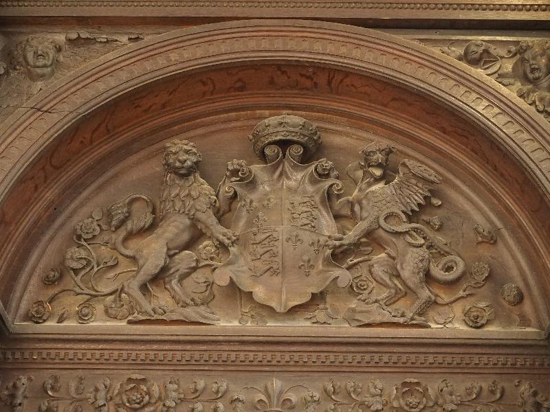 Cambridge, England: King's College: chapel, choir screen, detail