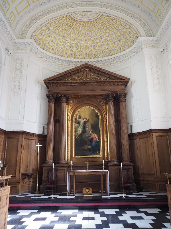 Cambridge, England: Clare College: chapel altar and apse