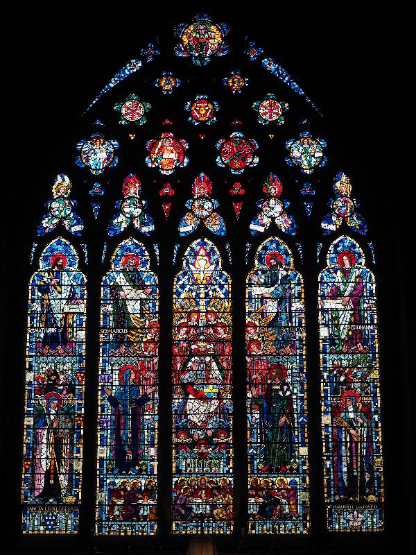 London, England: Chapel of St Etheldreda: east window, Christus Rex (1952, Edward Nuttgens)
