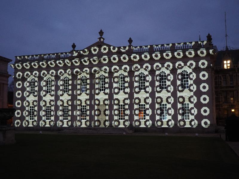 Cambridge, England: Senate House: light show: circles (eLuminate Cambridge Festival)
