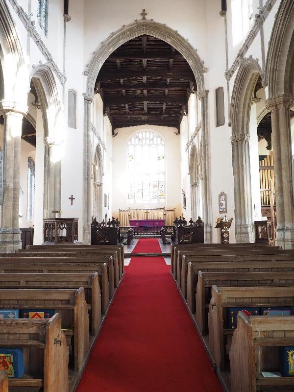 Clare, England: Church of St Peter and St Paul: view down nave