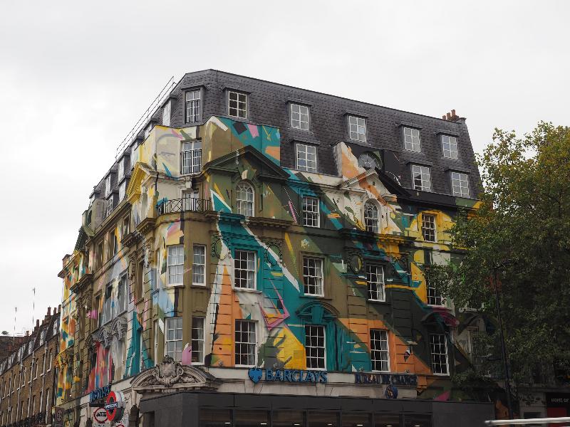 London, England: Megaro Hotel: mural on facade (painted by four members of street art collective, Agents of Change)