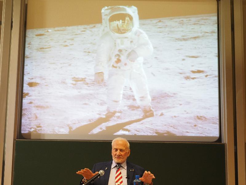Cambridge, England: Centre for Mathematical Sciences: Buzz Aldrin talk