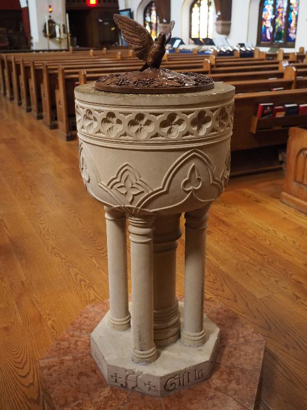 Pittsfield, Massachusetts (MA): St Stephen's Episcopal Church: baptismal font (Tiffany)