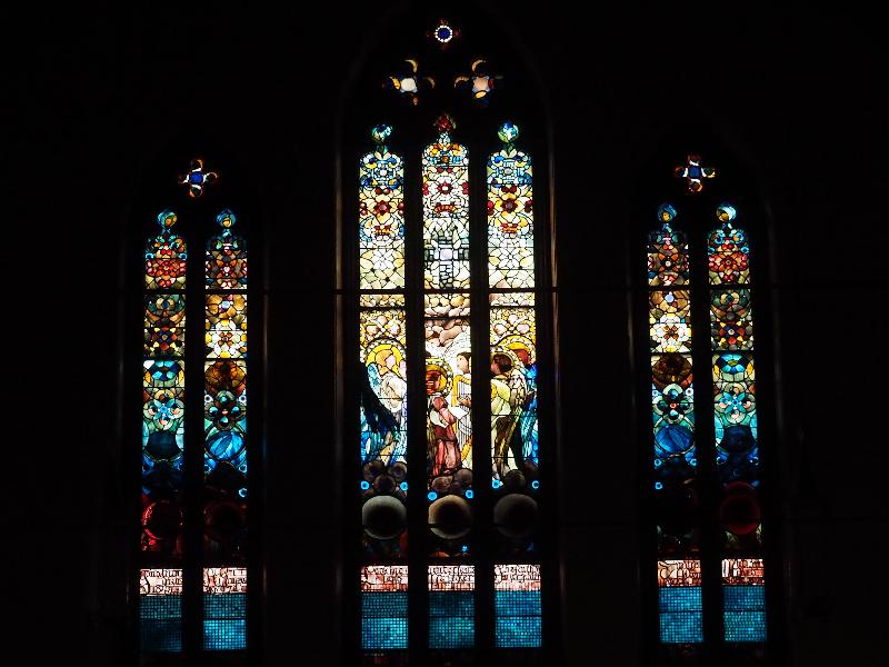 Pittsfield, Massachusetts (MA): First Church of Christ: Allen Memorial Window, Company of Angels (1882, Tiffany)