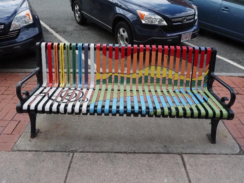 Northampton, Massachusetts (MA): Main Street: rainbow bench