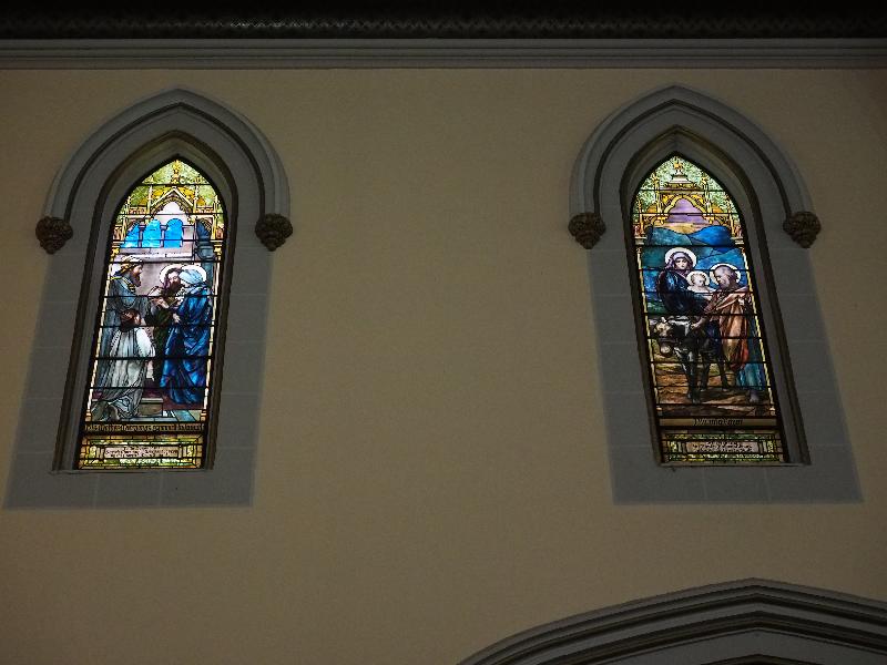Troy, New York (NY): St Joseph's Church: Betrothal of St. Joseph and the Blessed Virgin, Flight into Egypt (1901, Tiffany Studios)