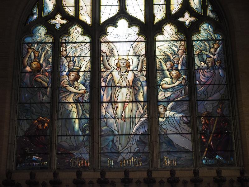 Wellesley, Massachusetts (MA): Wellesley College, Houghton Chapel: Houghton Memorial Window, Praise (Frederick Wilson, 1908, Tiffany Studios)