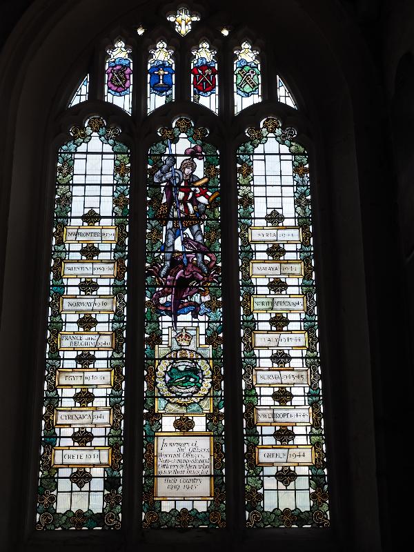 Leicester, England: Leicester Cathedral: WW2 memorial window (1949, designed and made by Francis Spear)