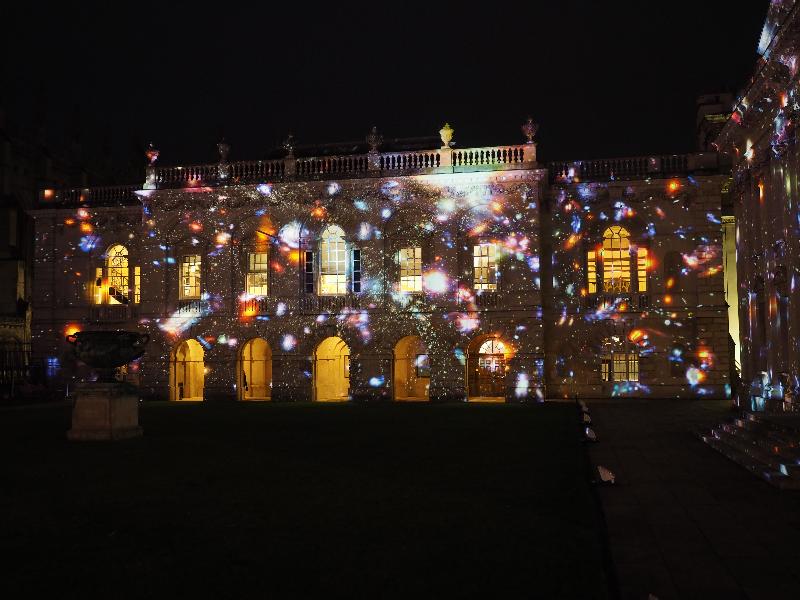 Cambridge, England: Old Schools: galaxies (eLuminate Cambridge Festival, SPIRITUS - Light and Darkness, by Ross Ashton and Karen Monid)