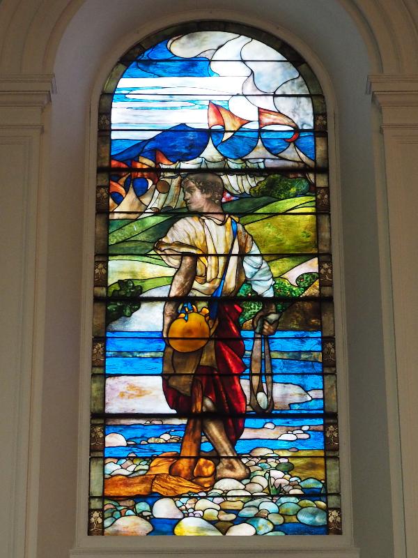 Edinburgh, Scotland: St Cuthbert's Church: McLaren Memorial Window, David Going To Meet Goliath (1903, Tiffany Studios)