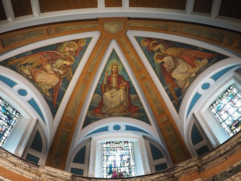 Edinburgh, Scotland: St Cuthbert's Church: apse ceiling decoration, Christ in Glory and angels (Robert Hope)