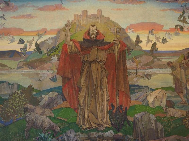 Edinburgh, Scotland: St Cuthbert's Church: St. Cuthbert on Lindisfarne (by Gerald Moira)