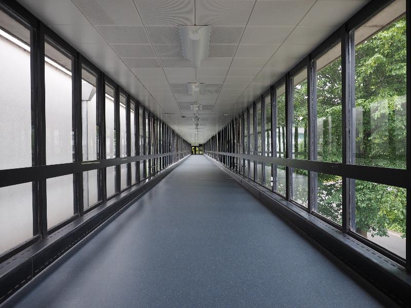 Stirling, Scotland: University of Stirling: connecting hallway, Andrew Miller Building and Cottrell Building