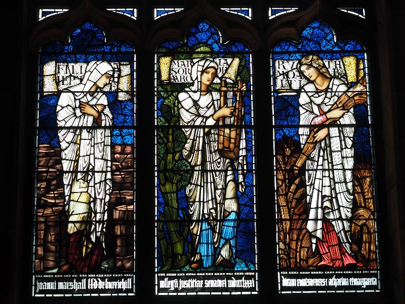 Edinburgh, Scotland: St Giles' Cathedral: Miriam, Ruth and Jephthah's daughter (1885-1886, William Morris, designed by Edward Burne-Jones)