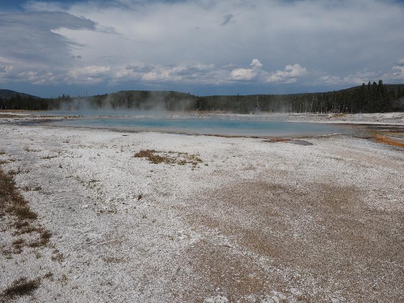 Yellowstone National Park, Wyoming (WY): Black Sand Basin: Rainbow Pool and behind, Sunset Lake