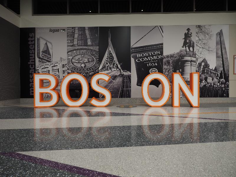 Boston, Massachusetts (MA): Logan Airport, Terminal E: Bos(t)on sculpture