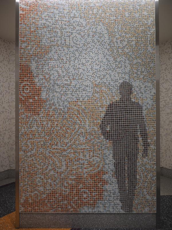 Boston, Massachusetts (MA): Logan Airport, Terminal E: entrance mosaic, men's room