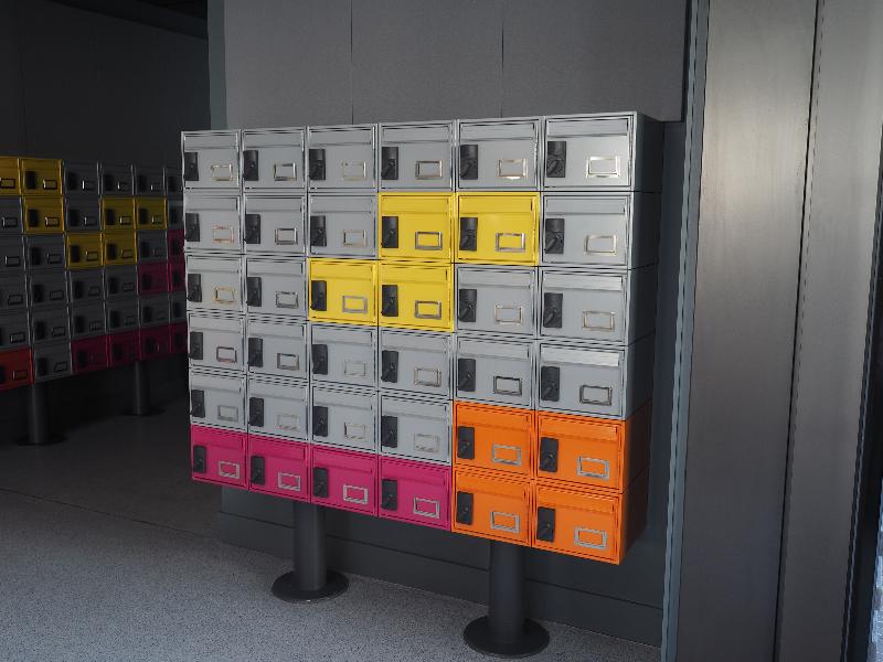 Cambridge, England: Girton College: Swirles Court, Tetris-style mail boxes (2015-2017, architect R H Partnership)