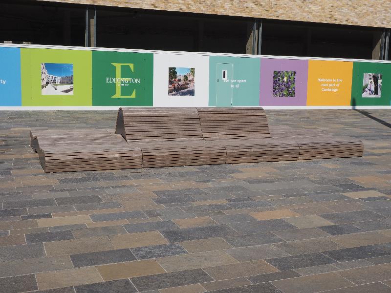 Cambridge, England: Eddington: Market Square, large benches