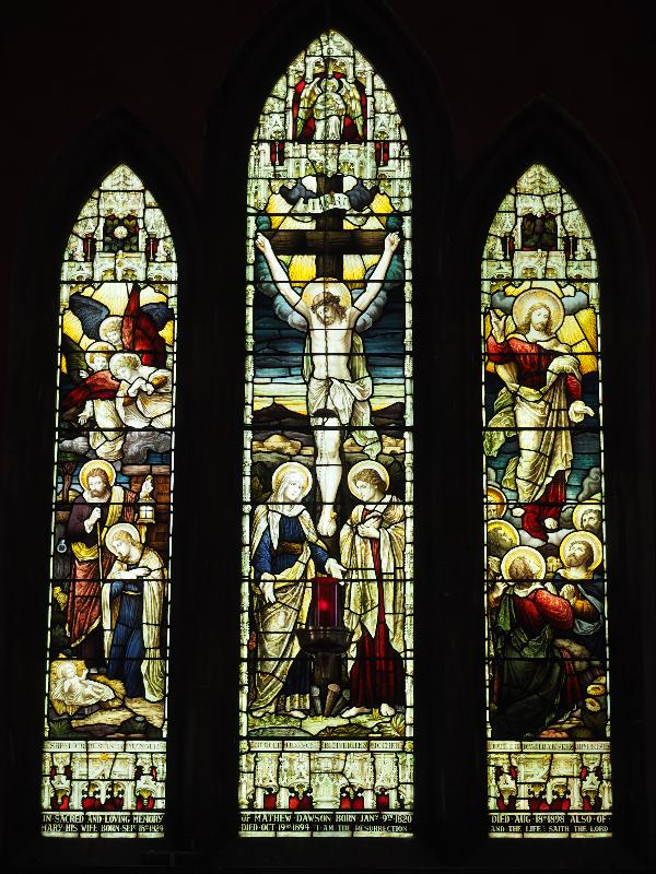 Exning, England: St Martin's Church: Nativity, Crucifixion, Ascension