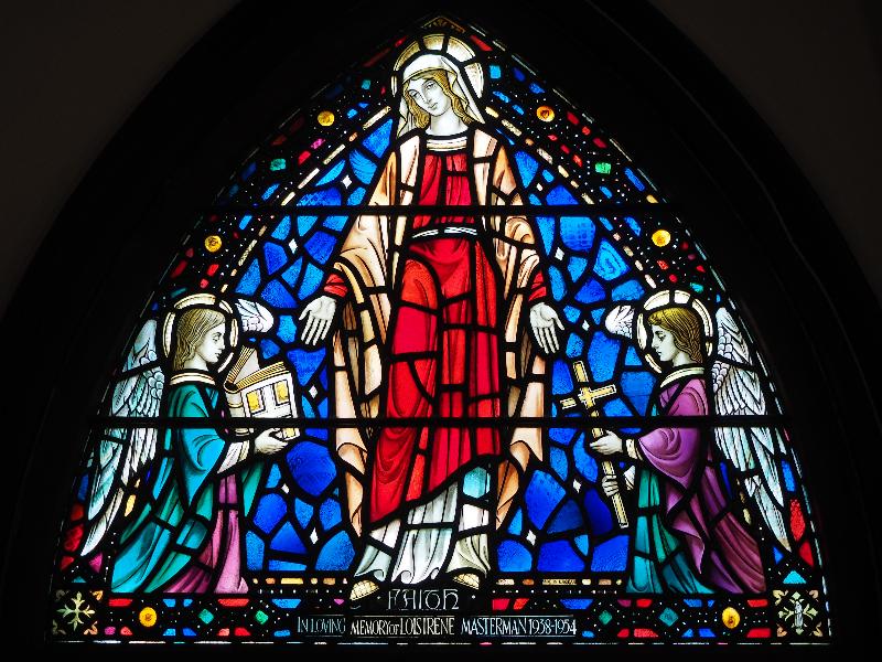 Bar Harbor, Maine (ME): St Saviour's Episcopal Church: Faith (Masterman Memorial Window, 1958, James Powell and Sons / Whitefriars)