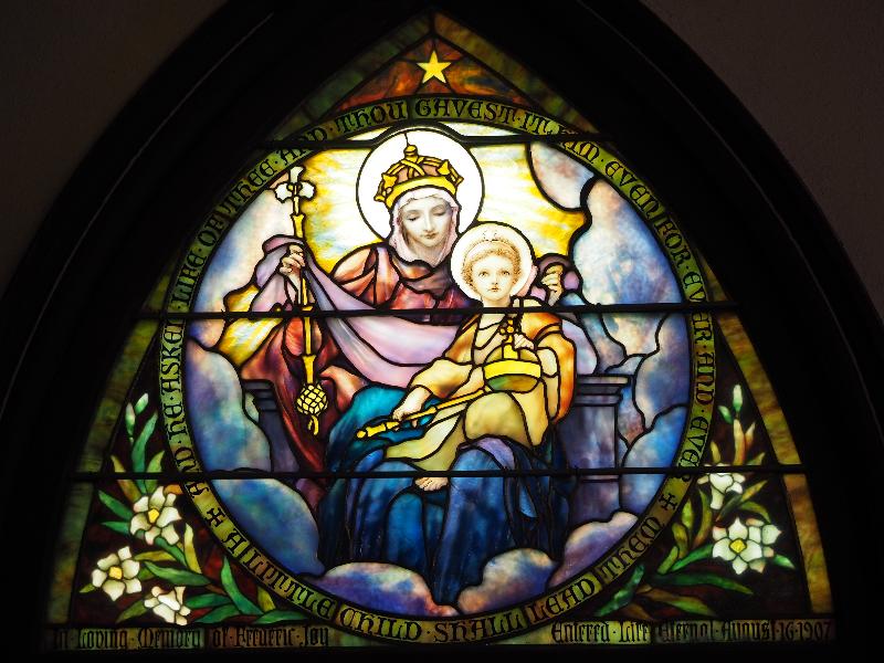 Bar Harbor, Maine (ME): St Saviour's Episcopal Church: Salve Regina (Joy Memorial Window, 1908, Tiffany Studios)