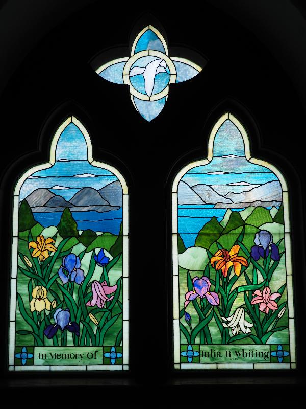 Hulls Cove, Maine (ME): Church of Our Father: landscape (Whiting Memorial Window)