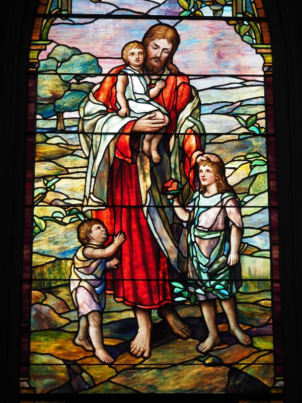 Augusta, Maine (ME): South Parish Congregational Church: Christ Blessing Children (Brooks Memorial Window, made by A.M. Bell)